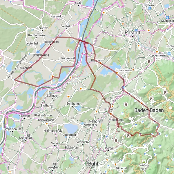 Miniature de la carte de l'inspiration cycliste "Exploration de la frontière" dans la Alsace, France. Générée par le planificateur d'itinéraire cycliste Tarmacs.app