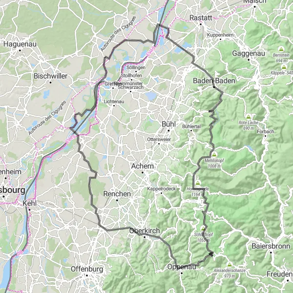Miniature de la carte de l'inspiration cycliste "Aventure dans la Forêt Noire" dans la Alsace, France. Générée par le planificateur d'itinéraire cycliste Tarmacs.app
