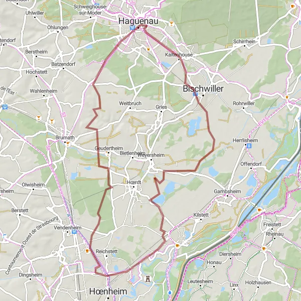 Map miniature of "The Niederschaeffolsheim Gravel Experience" cycling inspiration in Alsace, France. Generated by Tarmacs.app cycling route planner