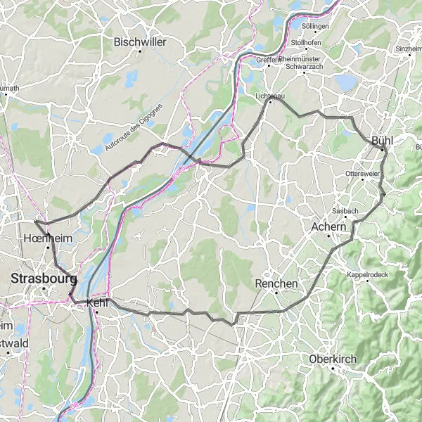Map miniature of "Southern Alsace Loop" cycling inspiration in Alsace, France. Generated by Tarmacs.app cycling route planner