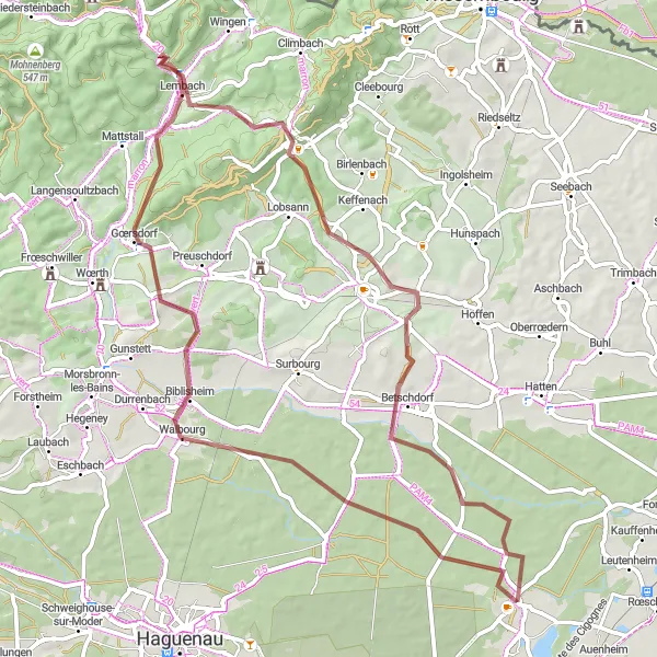 Map miniature of "Northern Vosges with a Taste of History" cycling inspiration in Alsace, France. Generated by Tarmacs.app cycling route planner