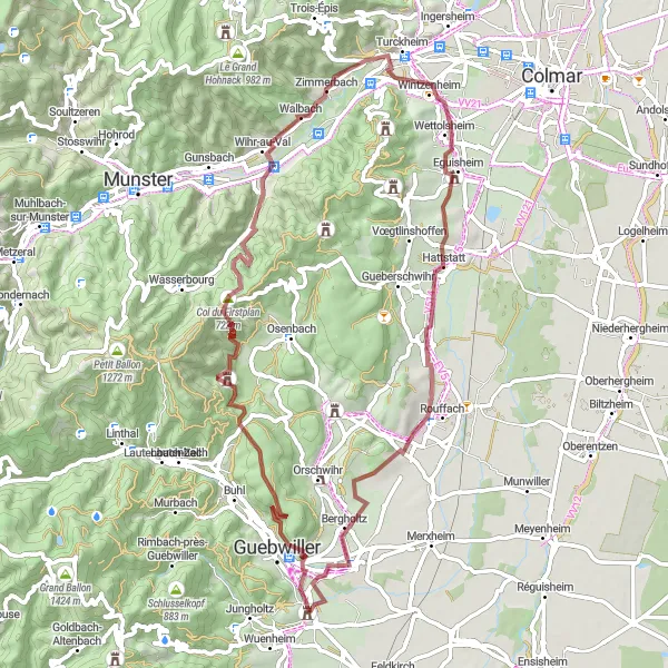Map miniature of "Alsace Gravel Adventure" cycling inspiration in Alsace, France. Generated by Tarmacs.app cycling route planner
