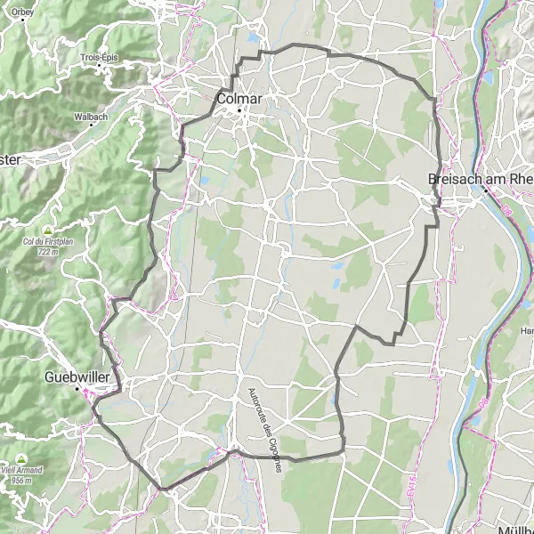 Miniature de la carte de l'inspiration cycliste "Boucle Panoramique Haut-Rhin" dans la Alsace, France. Générée par le planificateur d'itinéraire cycliste Tarmacs.app