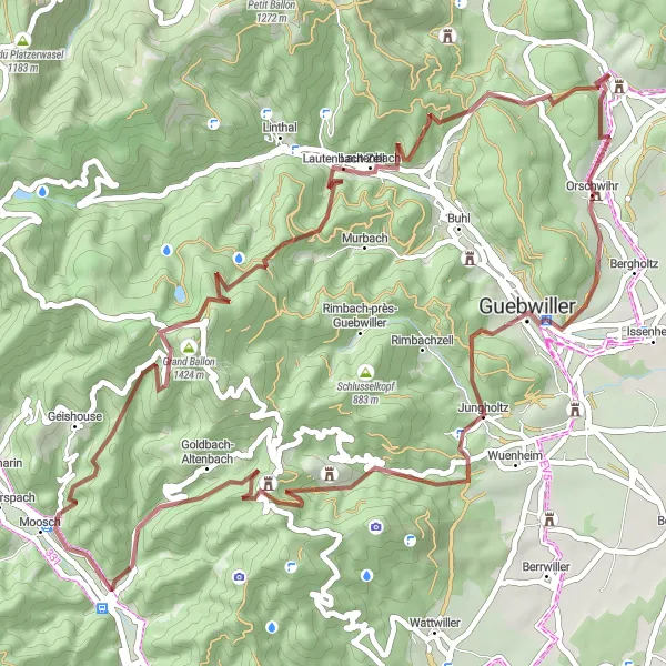 Map miniature of "Nature's Playground" cycling inspiration in Alsace, France. Generated by Tarmacs.app cycling route planner