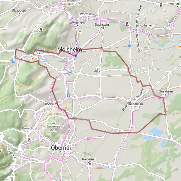 Map miniature of "Mutzig Gravel Loop" cycling inspiration in Alsace, France. Generated by Tarmacs.app cycling route planner