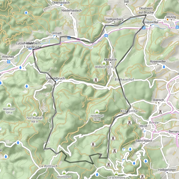 Map miniature of "The Lutzelhouse Loop" cycling inspiration in Alsace, France. Generated by Tarmacs.app cycling route planner