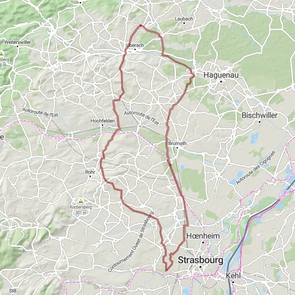 Map miniature of "Alsace Gravel Adventure" cycling inspiration in Alsace, France. Generated by Tarmacs.app cycling route planner