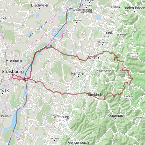 Map miniature of "Alsace Gravel Challenge" cycling inspiration in Alsace, France. Generated by Tarmacs.app cycling route planner