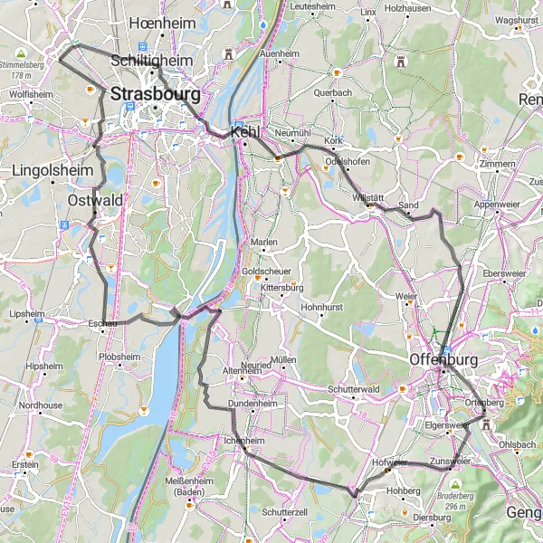 Map miniature of "Scenic Road Tour: From Strasbourg to Hautepierre" cycling inspiration in Alsace, France. Generated by Tarmacs.app cycling route planner