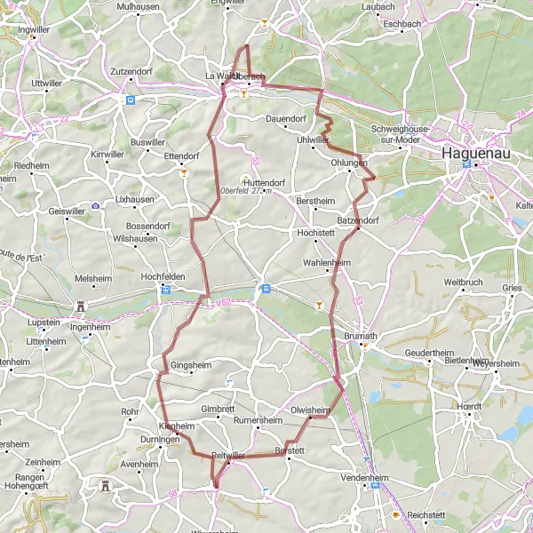 Map miniature of "Gougenheim to Truchtersheim Traverse" cycling inspiration in Alsace, France. Generated by Tarmacs.app cycling route planner