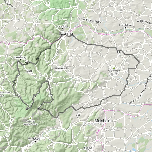 Map miniature of "Truchtersheim to Dahlenheim Loop" cycling inspiration in Alsace, France. Generated by Tarmacs.app cycling route planner