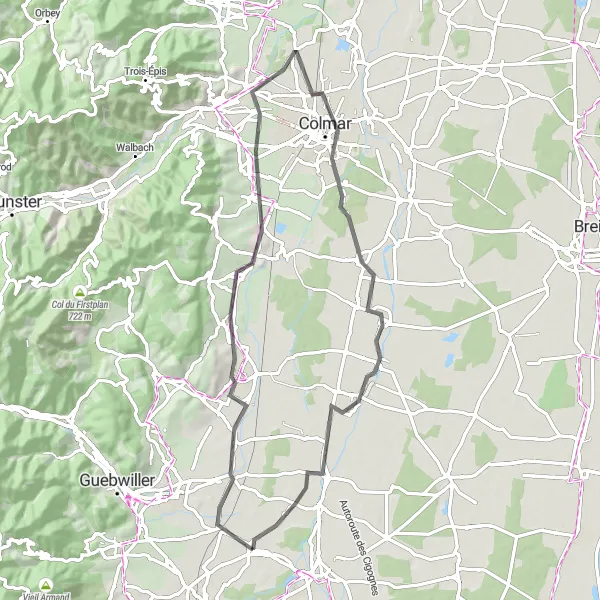 Map miniature of "Alsace Wine Route" cycling inspiration in Alsace, France. Generated by Tarmacs.app cycling route planner