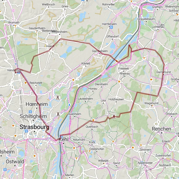 Map miniature of "Gambsheim Loop" cycling inspiration in Alsace, France. Generated by Tarmacs.app cycling route planner