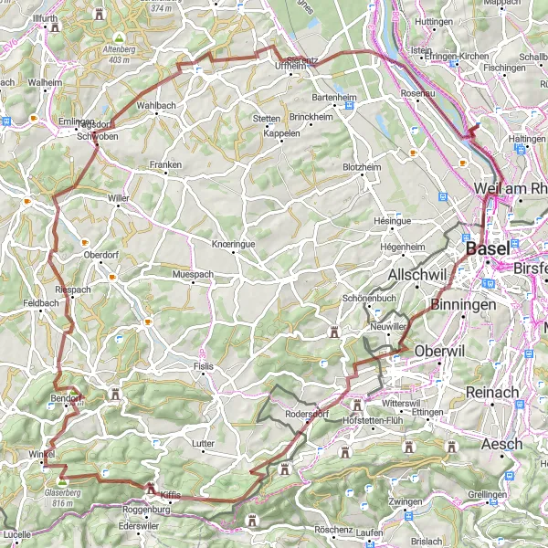 Map miniature of "The Allschwil Challenge" cycling inspiration in Alsace, France. Generated by Tarmacs.app cycling route planner