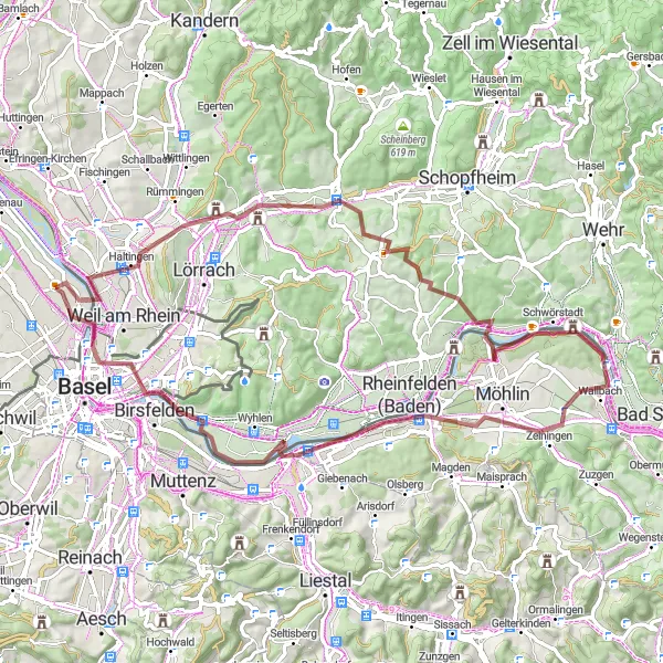 Map miniature of "The Tüllinger Berg Loop" cycling inspiration in Alsace, France. Generated by Tarmacs.app cycling route planner