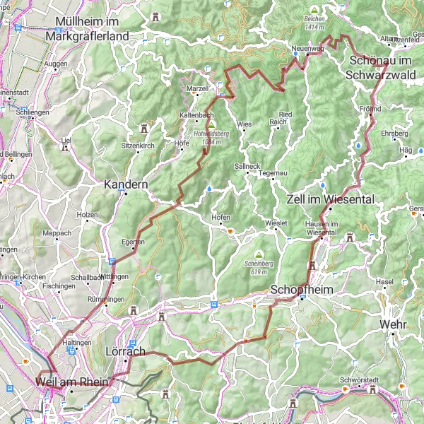 Map miniature of "The Gravel Adventure" cycling inspiration in Alsace, France. Generated by Tarmacs.app cycling route planner