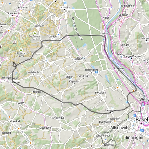 Map miniature of "The Sundial Route" cycling inspiration in Alsace, France. Generated by Tarmacs.app cycling route planner