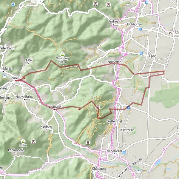 Map miniature of "Alsace Gravel Loop" cycling inspiration in Alsace, France. Generated by Tarmacs.app cycling route planner