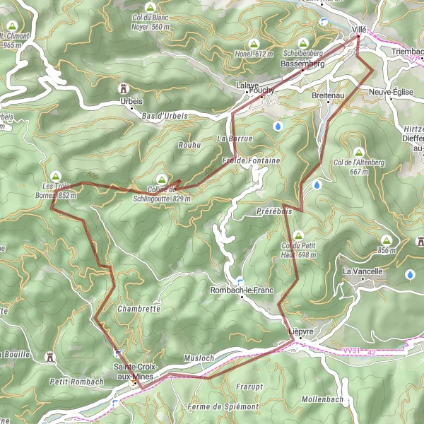 Map miniature of "Escape to Nature" cycling inspiration in Alsace, France. Generated by Tarmacs.app cycling route planner