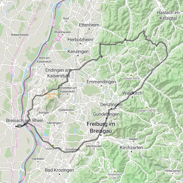 Miniature de la carte de l'inspiration cycliste "La route des vignobles et des sommets" dans la Alsace, France. Générée par le planificateur d'itinéraire cycliste Tarmacs.app