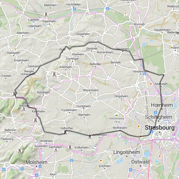 Map miniature of "The Reichstett Challenge" cycling inspiration in Alsace, France. Generated by Tarmacs.app cycling route planner