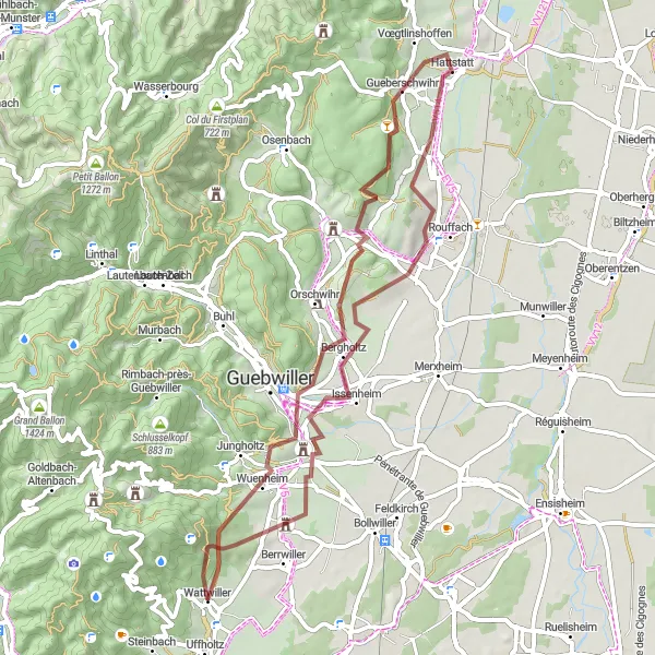Map miniature of "Wattwiller Loop" cycling inspiration in Alsace, France. Generated by Tarmacs.app cycling route planner