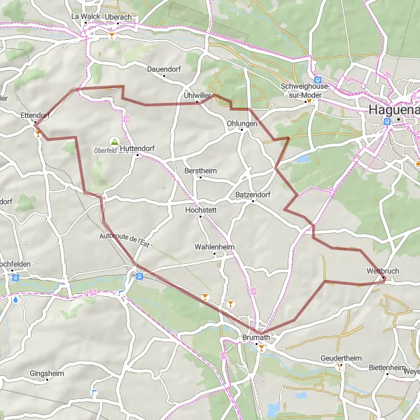 Miniature de la carte de l'inspiration cycliste "Escapade à la Campagne Alsacienne" dans la Alsace, France. Générée par le planificateur d'itinéraire cycliste Tarmacs.app