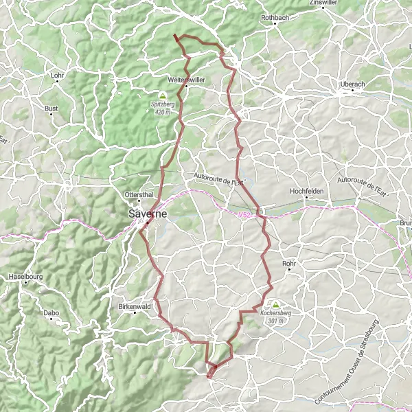 Map miniature of "Westhoffen Gravel Expedition" cycling inspiration in Alsace, France. Generated by Tarmacs.app cycling route planner