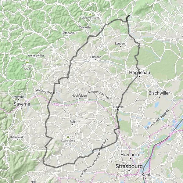 Map miniature of "Westhoffen Road Journey" cycling inspiration in Alsace, France. Generated by Tarmacs.app cycling route planner