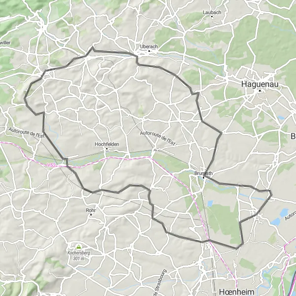Map miniature of "Weyersheim-Vendenheim Loop" cycling inspiration in Alsace, France. Generated by Tarmacs.app cycling route planner