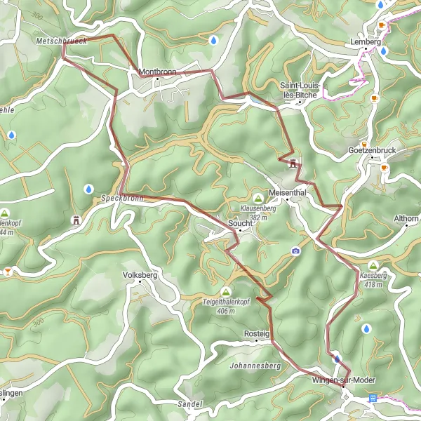 Map miniature of "The Vosges Mountain Tour" cycling inspiration in Alsace, France. Generated by Tarmacs.app cycling route planner