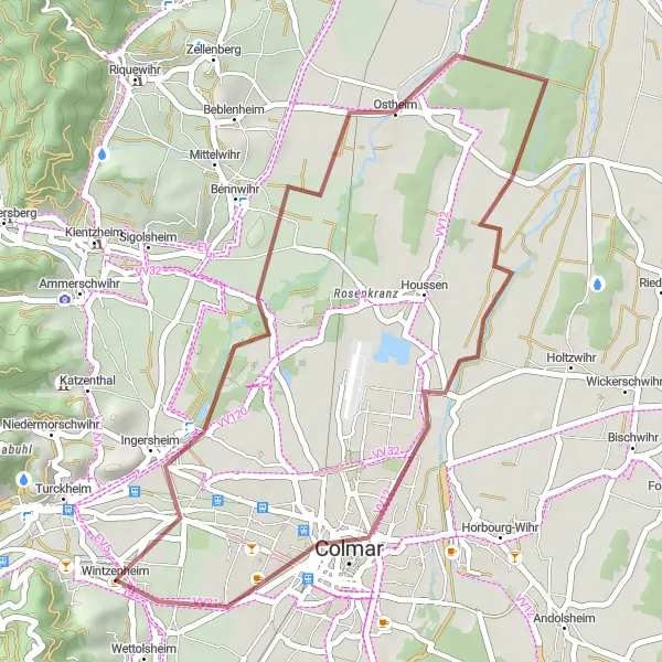 Map miniature of "Wintzenheim Loop" cycling inspiration in Alsace, France. Generated by Tarmacs.app cycling route planner