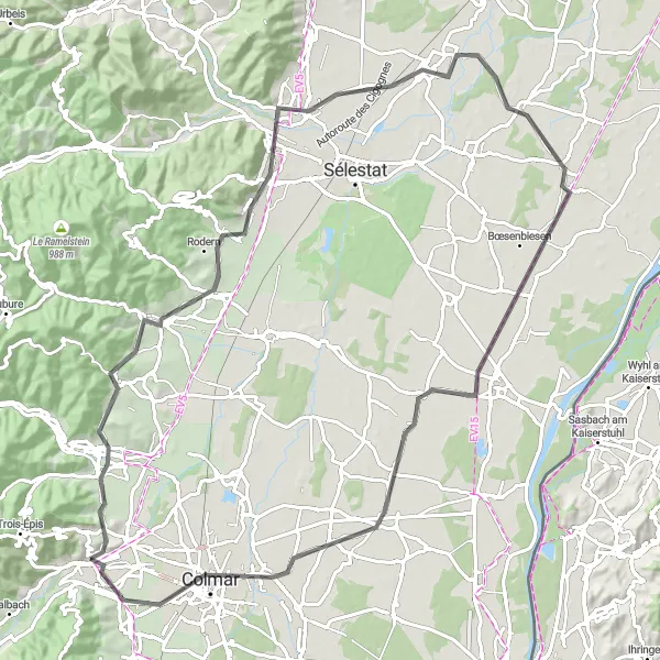 Miniature de la carte de l'inspiration cycliste "Tour Road Ribeauvillé" dans la Alsace, France. Générée par le planificateur d'itinéraire cycliste Tarmacs.app