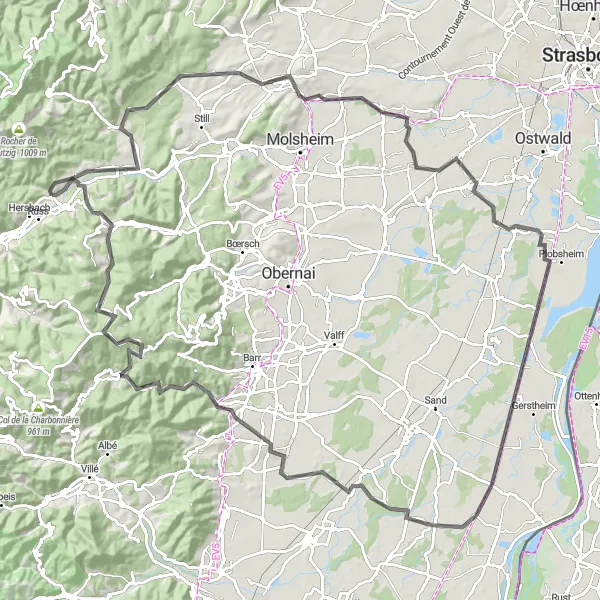 Map miniature of "Wisches-Alsace Grand Tour" cycling inspiration in Alsace, France. Generated by Tarmacs.app cycling route planner