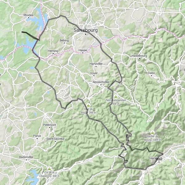 Map miniature of "Wisches Loop" cycling inspiration in Alsace, France. Generated by Tarmacs.app cycling route planner