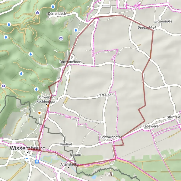 Map miniature of "The Gem of Kapsweyer" cycling inspiration in Alsace, France. Generated by Tarmacs.app cycling route planner