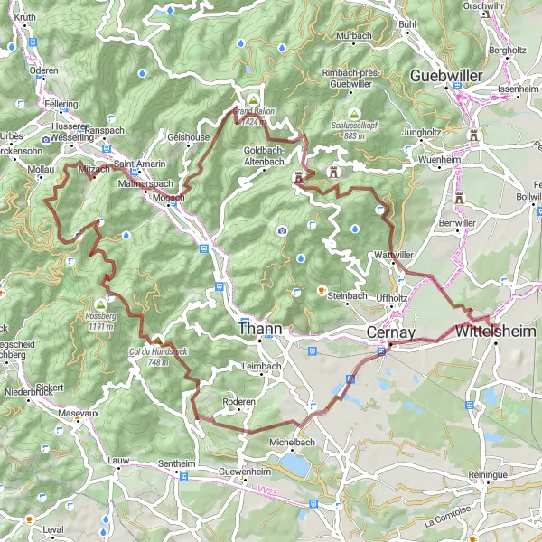 Map miniature of "Mountain Explorer" cycling inspiration in Alsace, France. Generated by Tarmacs.app cycling route planner