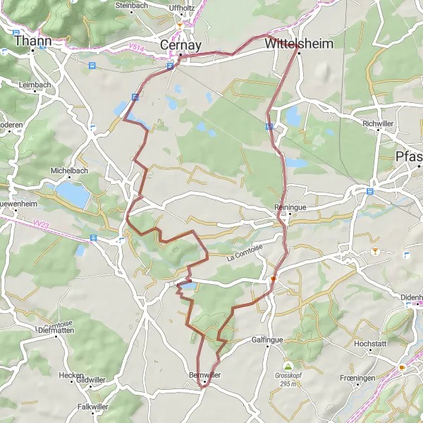 Map miniature of "Gravel Adventure" cycling inspiration in Alsace, France. Generated by Tarmacs.app cycling route planner