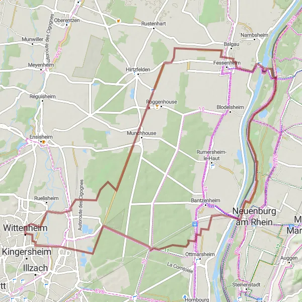 Map miniature of "Battenheim Gravel Circuit" cycling inspiration in Alsace, France. Generated by Tarmacs.app cycling route planner