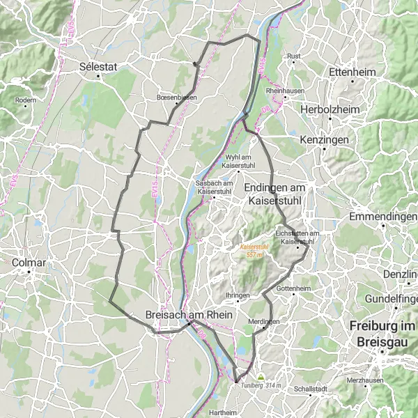 Miniature de la carte de l'inspiration cycliste "Parcours des Paysages de l'Or noir" dans la Alsace, France. Générée par le planificateur d'itinéraire cycliste Tarmacs.app