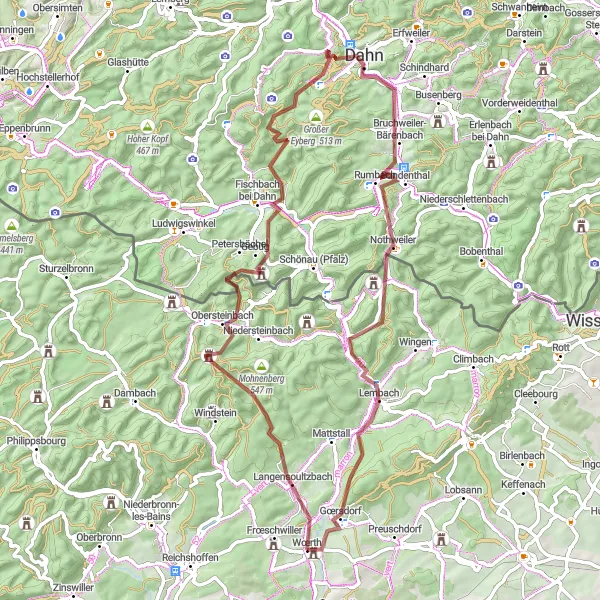 Map miniature of "The Gravel Adventure" cycling inspiration in Alsace, France. Generated by Tarmacs.app cycling route planner