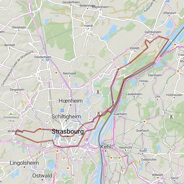 Map miniature of "The Eckbolsheim Gravel Adventure" cycling inspiration in Alsace, France. Generated by Tarmacs.app cycling route planner