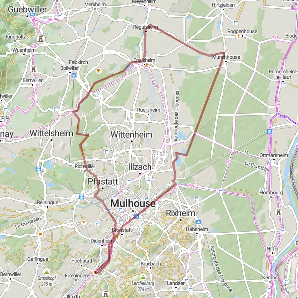 Map miniature of "Gravel Paradise: Mulhouse and Beyond" cycling inspiration in Alsace, France. Generated by Tarmacs.app cycling route planner