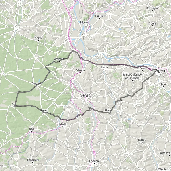 Miniatua del mapa de inspiración ciclista "Ruta de Saumont a Sérignac-sur-Garonne" en Aquitaine, France. Generado por Tarmacs.app planificador de rutas ciclistas