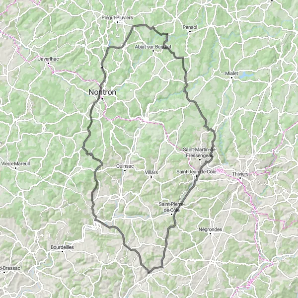 Map miniature of "Château de la Hierce to Agonac Circuit" cycling inspiration in Aquitaine, France. Generated by Tarmacs.app cycling route planner