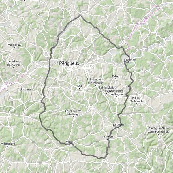 Map miniature of "Scenic Road Cycling Route near Agonac" cycling inspiration in Aquitaine, France. Generated by Tarmacs.app cycling route planner