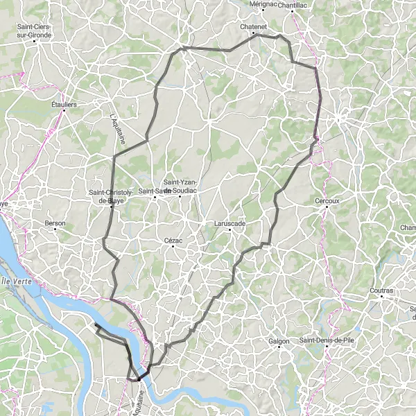 Map miniature of "Cycling Route from Ambès to Ambès" cycling inspiration in Aquitaine, France. Generated by Tarmacs.app cycling route planner