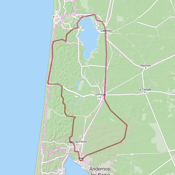 Map miniature of "The Cap Ferret Circuit" cycling inspiration in Aquitaine, France. Generated by Tarmacs.app cycling route planner