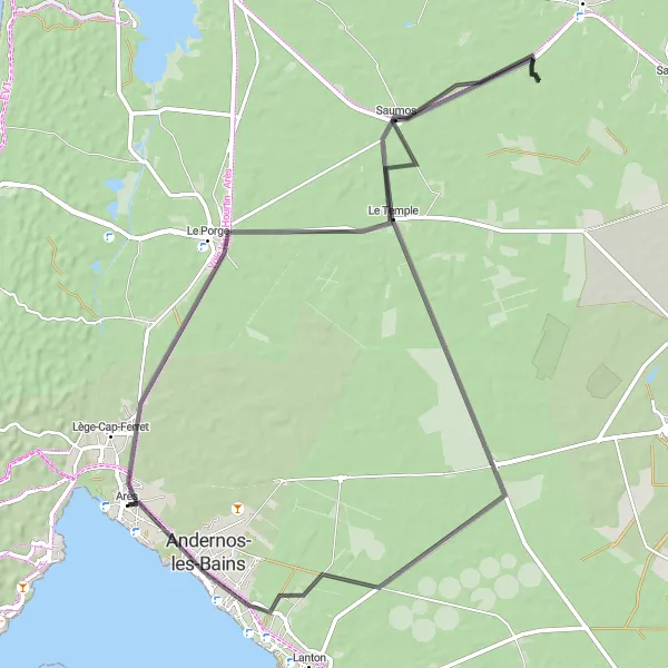 Map miniature of "The Charming Villages" cycling inspiration in Aquitaine, France. Generated by Tarmacs.app cycling route planner