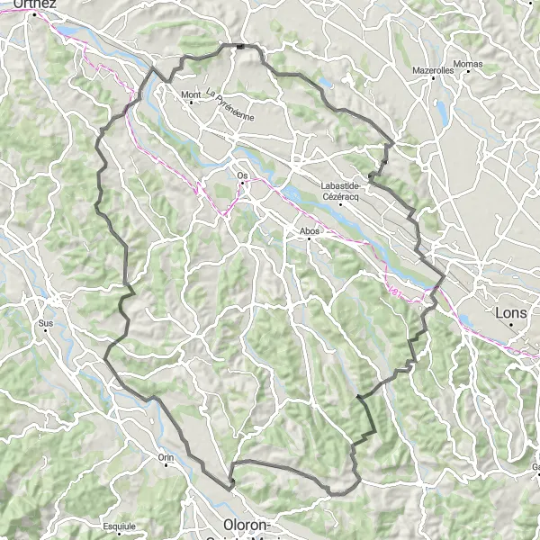 Miniatua del mapa de inspiración ciclista "Ruta Panorámica a Lacommande" en Aquitaine, France. Generado por Tarmacs.app planificador de rutas ciclistas